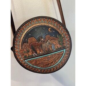 ONE OF A KIND Handtooled Painted Leather Purse